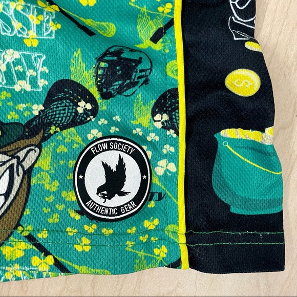 Flow Society Lacrosse Shorts Boys XL Leprechauns Lucky Lax Shamrocks Irish Green - Picture 2 of 5